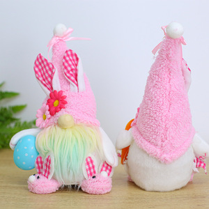 Standing Floral <b>Easter</b> Gnomes Plush With Bunny Ears Long Leg Handmade Swedish Tomte for Spring Farmhouse Home Decor Holiday <b>Gift</b> - Product Image 3