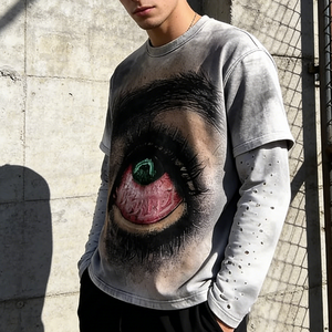 T-shirt a Maniche Lunghe Oversize in Cotone 360gsm con Stampa <span class=keywords><strong>Grafica</strong></span> Vintage Personalizzata DTG, Vestibilità Ampia, Doppio Strato, per Uomo - Product Image 3