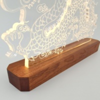 Lampe LED 3D en forme de Dragon chinois, en acrylique, avec Base en bois, luminaire décoratif d'intérieur, idéal pour un bureau ou une Table de nuit