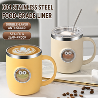 Bouteille d'eau isotherme de 430 ml en acier inoxydable 304 avec couvercle à paille, double paroi sous vide, sans BPA, réutilisable, motif dessin animé