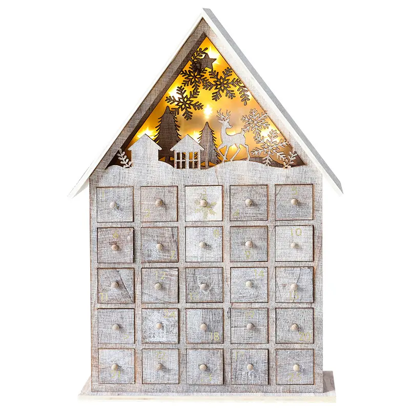 Wholesale Christmas decorations advent calendar gift box large illuminated wooden ornaments