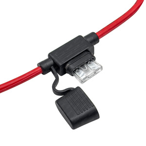 Faisceau de câblage haute intensité rouge et noir personnalisé avec porte-fusible en ligne et borne annulaire pour connexion d'alimentation automobile et batterie - Product Image 2