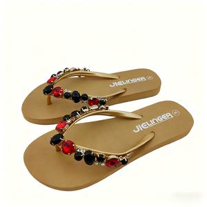 Sandalias de Tiras con Pedrería y Diseño Personalizado Nicecin para Mujer, Chanclas con Suela de PVC Suave Antideslizante para Caminar por la Playa - Product Image 1