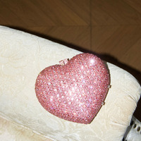 Pochettes de Soirée Luxe Rose Cœur d'Amour pour Femme, Sacs à Main de Mariée en Strass, Sacs de Mariage, Minaudières de Dîner