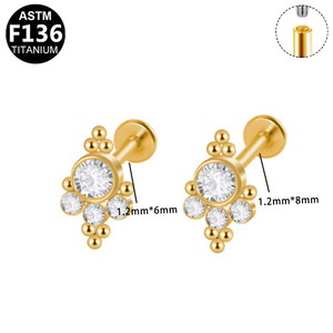 Boucles d'oreilles clous en titane G23, bijoux piercing en cristal doré pour lèvre, oreille, nez, corps, titane ASTM F136 - Product Image 5