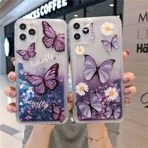 Fashion Liquid Quicksand Flowing Purple Butterfly Daisy Glitter Powder Case For Samsung A32 A71 A51 A52 S20 A21 Note 20 S7 Cover
