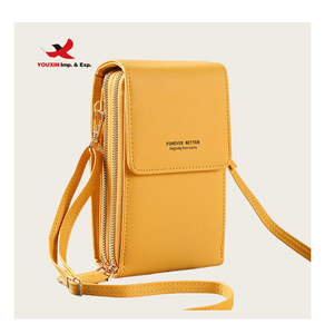 <b>Hot</b> Sale Factory Manufacturer Women Fashion Mini Messenger Wallet PU Leather Zipper Small Soft Polyester Mobile Phone <b>Bags</b> - Product Image 1