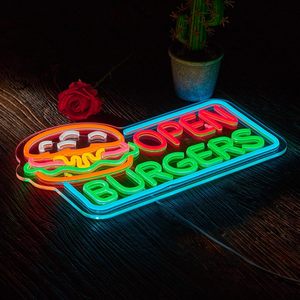 Hamburger shop open neon LED indoor hanging ambient light wall decoration shop <b>sign</b> entrance indicator light luminous <b>sign</b> 5v12v - Product Image 6
