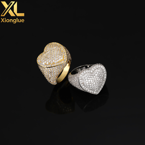 Bague Cœur Unisexe de Haute Qualité en Gros, Bijou Tendance avec Diamants Glacés pour Mariage, Fête, Anniversaire, Cadeau - Product Image 4