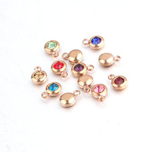 Bahan Besi tahan karat berlian imitasi bulat berlapis emas mawar perhiasan DIY batu kelahiran liontin jimat - Product Image 1