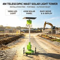Tour d'éclairage solaire portable télescopique de 4 m avec LED 100W pour événements sportifs en extérieur, installation facile