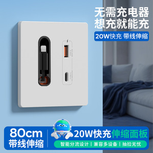 Type-C <b>Socket</b> Panel <b>With</b> Charging Cable 12W Fast Charging <b>USB</b>-A And Type-C Ports Wall Mounted 220V PC Material - Product Image 5
