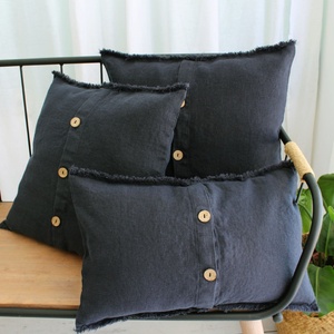 Wholesale Cushion Cover Pillowcase 100% Flax Linen Beige <b>Striped</b> Plaid Pattern Chair Cover Bamboo Shell Button Pillow Cover <b>Set</b> - Product Image 3