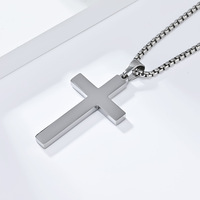 Kalung Liontin Salib Yesus Sederhana Nan Indah Bahan Stainless Steel untuk Pria, Perhiasan Fashion Grosir Religius