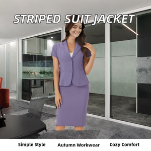 Women's <b>Purple</b> <b>Suit</b> Set Short Sleeve Notched Collar Knee Length Office Lady Regular Fit Solid Color Woven Fabric - Product Image 2
