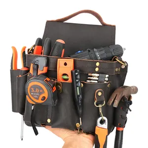 Leather Tool Pouch with Shoulder Strap Belt Tool Organizer for Wrench Screwdriver Chisel Folding Knife Tape Measure Plier