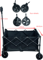 Chariot pliable robuste en acier inoxydable à 4 roues, grandes roues pour sable, portable, pour camping, sports et outils de transport extérieur (OEM)