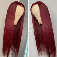 Perruque frontale HD en dentelle, cheveux humains brésiliens vierges lisses couleur 99j, sans colle, pour femmes noires