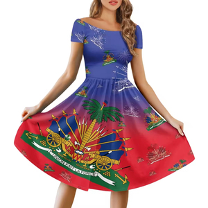 Bộ Lạc Thiết Kế Tùy Chỉnh Haiti Cờ Váy Mùa Hè Độc Lập Ngày Biểu Tượng Tùy Chỉnh Đảng Ăn Mặc Giản Dị Phụ Nữ Sexy Trang Phục Cổ Điển Bán Buôn - Product Image 1