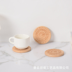 Sous-verre rond en bois massif avec logo, isolant thermique, pour tasses à thé et à café, anti-brûlure, antidérapant, promotionnel - Product Image 2