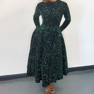 Hoge kwaliteit elegante formele avondjurk plus size jurk gala feestjurk met pailletten midi lange mouwen enkeljurken voor dames - Product Image 5