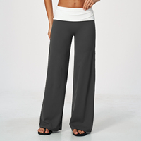 Pantalon de yoga évasé pour femme avec taille contrastante à revers, technique quatre aiguilles six fils, effet push-up, coupe large, 5 couleurs