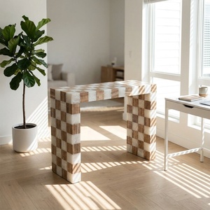 Mesas <span class=keywords><strong>Consola</strong></span> Modernas de Lujo, Altas y Delgadas, de Piedra, Ágata Blanca, con Acabado de Madera, para Recibidor, Entrada, Sala de Estar - Product Image 1