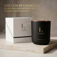Bocaux à bougies en verre noir mat de luxe personnalisés, à fond épais et lourd, de qualité supérieure, 15 oz, à fond rond, vides, avec couvercles et boîtes pour la cire