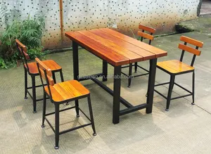 하이 퀄리티 4 인용 식탁 세트 야외 Merbau 나무 정원 가구 야외 바 테이블과 의자 세트