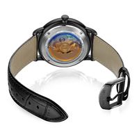 Montre mécanique automatique pour homme, cadran argenté, fenêtre à cœur ouvert, affichage 24 heures, bracelet en cuir noir