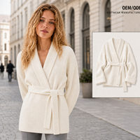 Großhandel Benutzerdefiniertes Logo Schalkragen Gerippter Gürtel Langarm Strick-Cardigan Pullover für Damen Herbst Winter