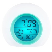 Jam Meja Digital Bulat Lampu Malam Berubah Warna Kalender Abadi Jam Alarm Jam Meja Samping Tempat Tidur untuk Kamar Anak