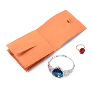 Custom logo square small orange luxury jewelry pouches Storage bag jewellery bangle pouch