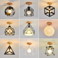 Lampe suspendue nordique rustique rétro géométrique Antique E27, support de lumière, lustres, plafonniers, Cage en fer, lampe suspendue
