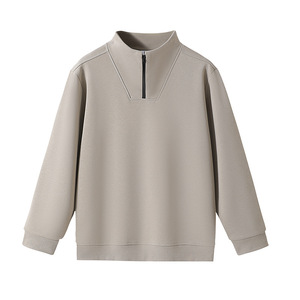 Marque à la mode hommes demi fermeture éclair sport <span class=keywords><strong>sweat</strong></span> solide noir <span class=keywords><strong>sans</strong></span> <span class=keywords><strong>capuche</strong></span> <span class=keywords><strong>veste</strong></span> de travail col Vertical lourd transfrontalier - Product Image 1