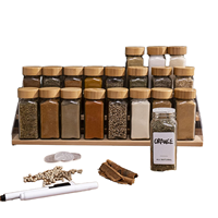 Ensemble de 12 pots à épices carrés en verre classiques de 120 ml, sans BPA, écologiques, avec couvercles en bois, pour la cuisine et la salle à manger