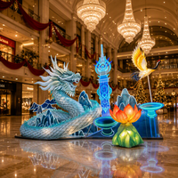 Ensemble de lanternes chinoises pour festivals, Dragon, Grue, Lotus, Colonne de lumière bleue, Décoration pour événements commerciaux, Affichage de lanternes d'extérieur pour les fêtes