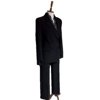 Ensemble de bureau deux pièces pour femme, automne, anti-rides, velours, coupe classique, blazer structuré à manches longues et pantalon droit