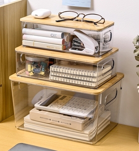 Rõ ràng Acrylic hộ gia đình lưu trữ <span class=keywords><strong>box</strong></span> với nắp tre mới đa năng đồ lặt vặt Organizer Container hình chữ nhật hình dạng PP nhựa - Product Image 4