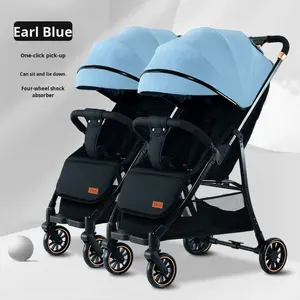 <span class=keywords><strong>Cochecito</strong></span> Doble para Bebés, Dos Plazas, Asientos Reclinables, Ligero, Metálico, Plegable, con un Solo Botón - Product Image 4