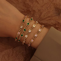 Ensemble collier et bracelet classique en acier inoxydable plaqué or avec zircon cubique, pour soirée, bijoux pour femmes