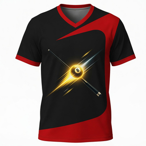 Camiseta Deportiva S.Q.F con Estampado 3D de Billar de 9 Bolas, Taco Cruzado Brillante en Negro y Rojo, Sublimación, Unisex, Verano, Informal, para Fiestas - Product Image 4