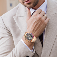 Montre chronographe automatique mécanique pour homme Bonest Gatti, boîtier en acier inoxydable, cadran squelette, lunette sertie de pierres colorées, luminescente BG8018