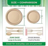 Ensemble de vaisselle écologique biodégradable en bagasse et bambou JIAHUI pour les fêtes - Comprend des assiettes, des fourchettes, des couteaux, des cuillères