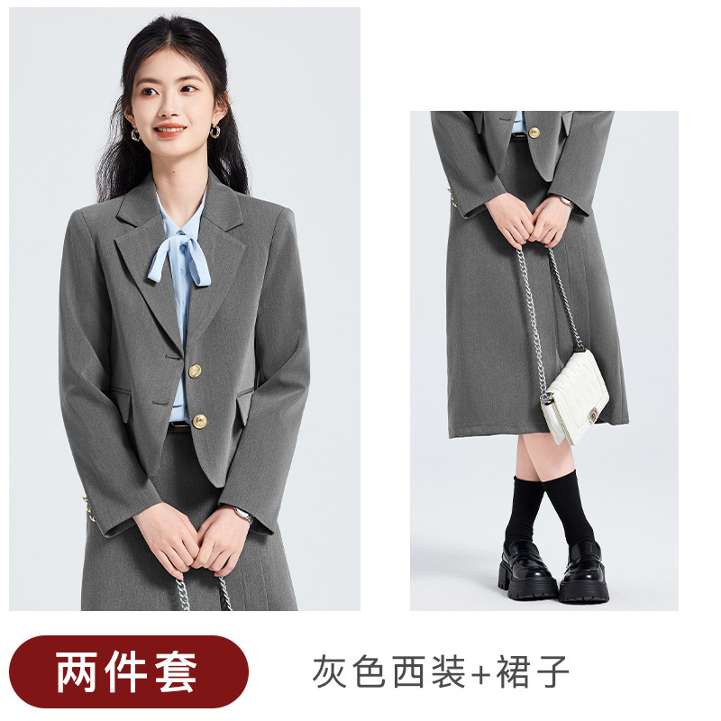 Gray long-sleeved suit dress