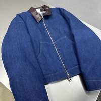 Blouson de travail vintage en jean indigo personnalisé pour homme, col rabattu, fermeture éclair bidirectionnelle, coupe carrée courte, style industriel, vente en gros