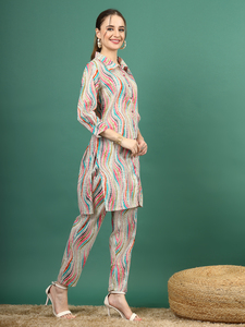 ชุดคุर्ติสผู้หญิง Rama Kurtis สำหรับฤดูร้อน แบบลำลอง 2 ชิ้น ความยาวระดับเข่า แขนยาว ลายดอกไม้ ทรงเอไลน์ ผ้าฝ้ายผสมโพลีเอสเตอร์ ชุดคุर्ติและกางเกงขายาว - Product Image 5
