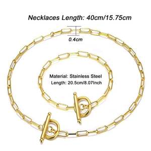 Collar de cadena de eslabones tipo clip chapado en oro de acero inoxidable al por mayor para niñas, gargantilla con cadena de clip rectangular - Product Image 2