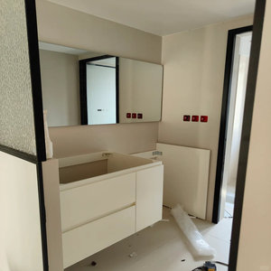 Mobile Bagno Minimalista Bianco Puro da Balcone con <span class=keywords><strong>Specchio</strong></span> Lungo Integrato e Vano Lavatrice, Armadietto Bagno Personalizzato - Product Image 2
