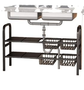 Carbon Steel 2-Tier <b>Under</b>-Sink Kitchen Storage Rack Basket Sink Organizer Sustainable Multifunction Countertop Tableware Modern - Product Image 1